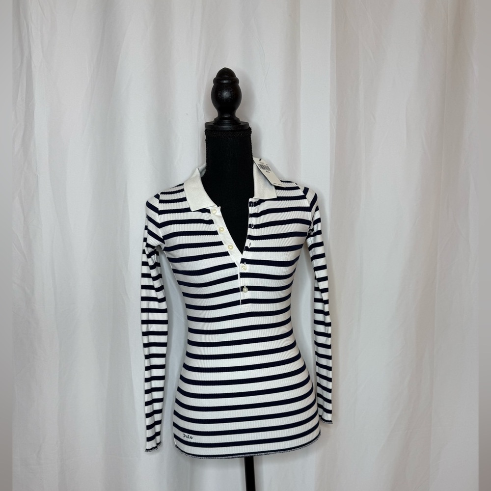 NWT Polo Striped Long Sleeve Polo Top - Picture 2 of 7